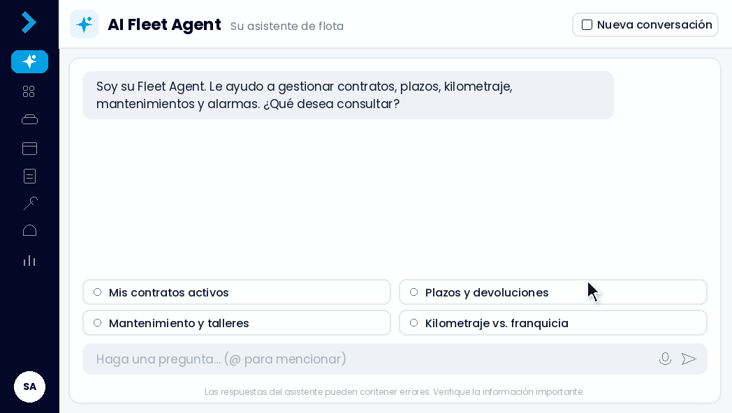 Echoes Fleet Agent responde a una pregunta sobre los contratos de renting de la flota