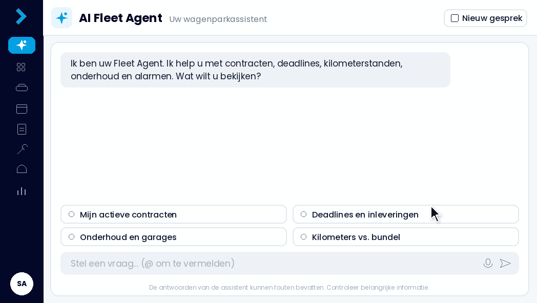 Echoes Fleet Agent beantwoordt een vraag over de leasecontracten van het wagenpark