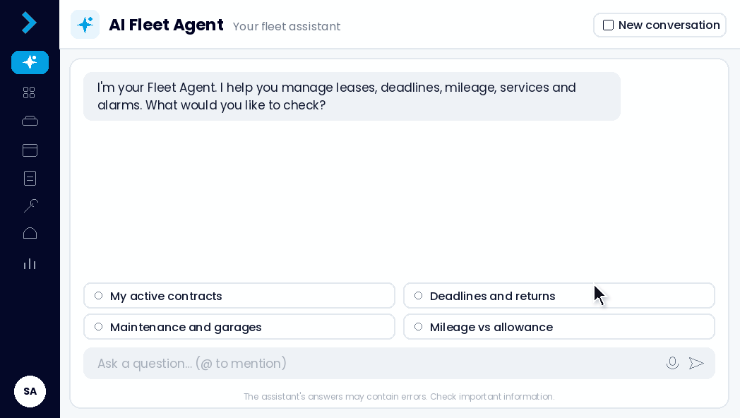 Echoes Fleet Agent answering a question about the fleet’s leases